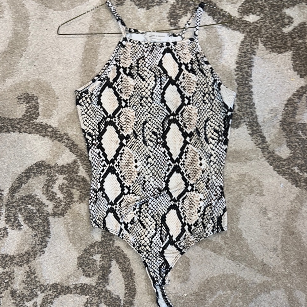 Snakeskin high neck thong body suit